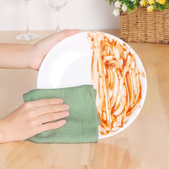 6Pack Cotton Weave Reusable Absorbent Cleaning Rags 14" x 14" Light Green - Picture 6 of 6